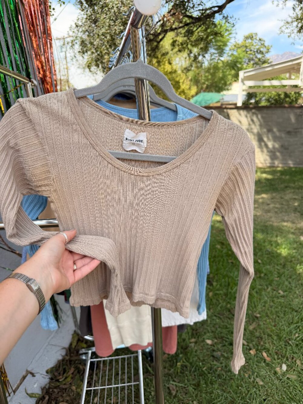 Rudy Jude Beige Ribbed Long Sleeve Crop Top